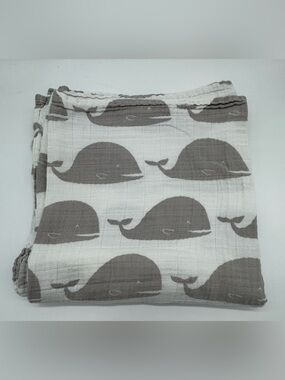 Milkbarn Muslin Swaddle Blanket in Grey Whale Print